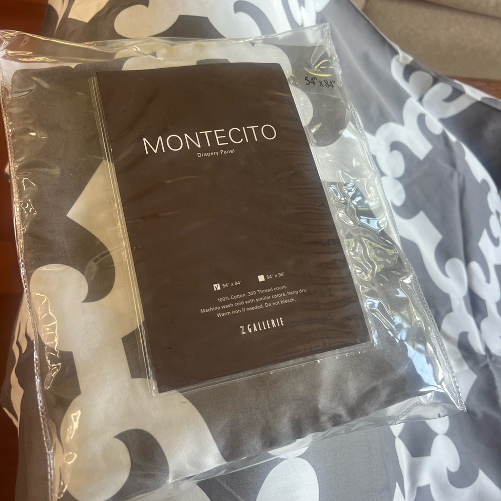 Z Gallerie Montecito Drapery Panel in Grey and White Scroll